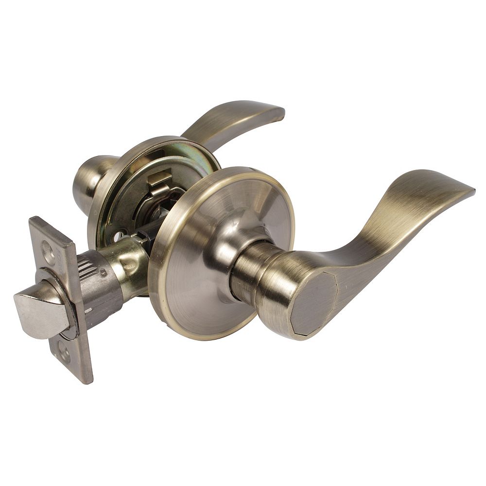 Megan Antique Brass Passage Door Lock The Home Depot Canada