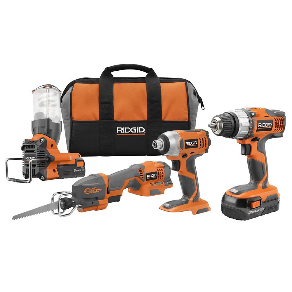 Ridgid 18v Lithium Compact 4 Piece Combo Kit The Home Depot Canada