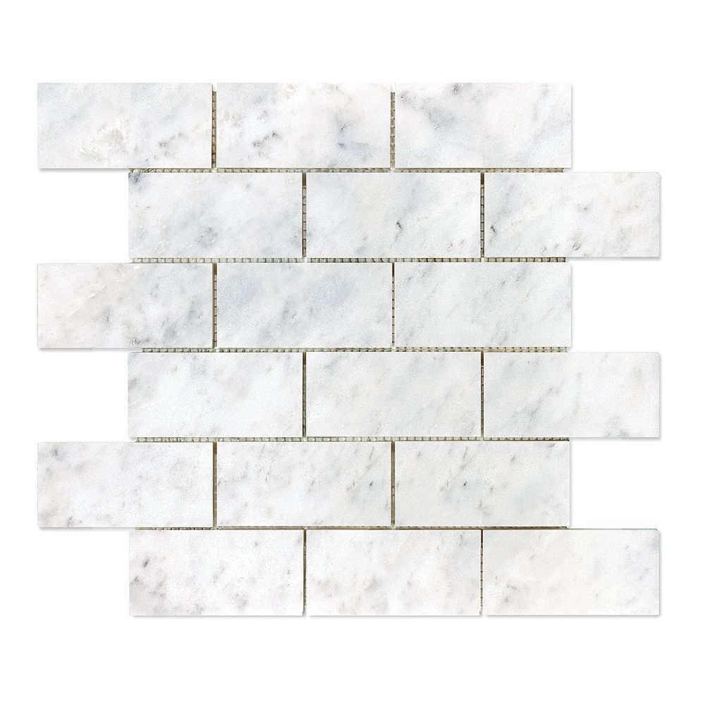 Bianco Polished Brick Mosaic Tile, Marble Tile Home Depot Canada