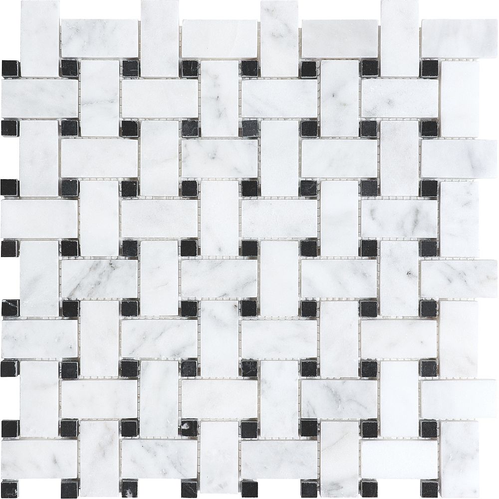 Enigma Bianco Polished Basket Weave Mosaic Tile The Home Depot Canada