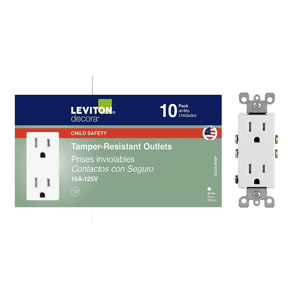 Leviton Decora Tamper Resistant Electrical Outlet Receptacle in White (10-Pack) | The Home Depot ...
