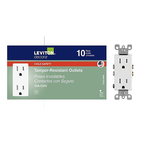 Decora Tamper Resistant Electrical Outlet Receptacle in White (10-Pack)