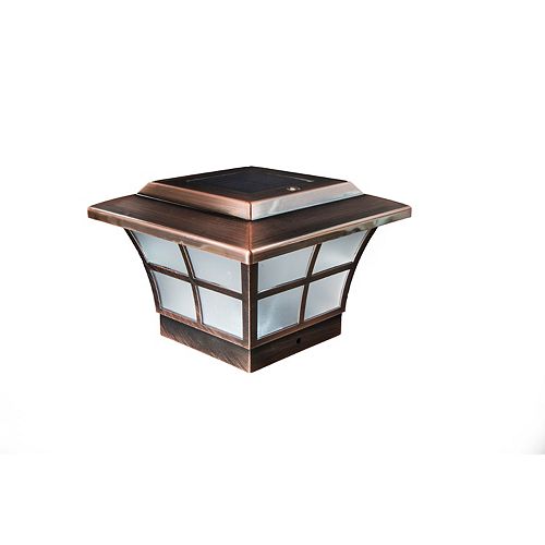 Veranda 4x4 Post Cap Copper Solar Light, Cedar Base The Home Depot