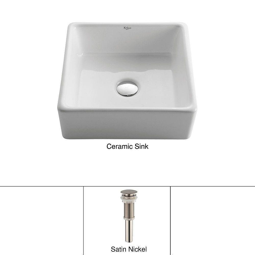Kraus 15.20inch x 5.20inch x 15.20inch Square Ceramic Bathroom Sink
