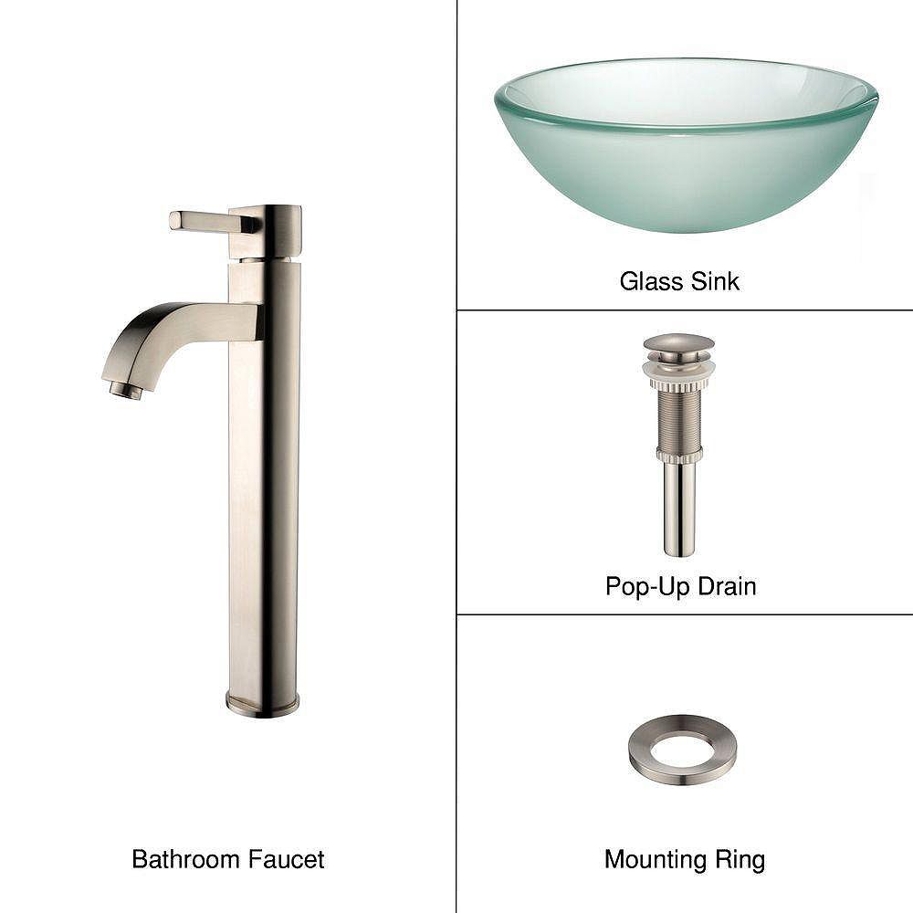 Kraus 14inch x 12.50inch x 14inch 1Hole Circular Glass Bathroom