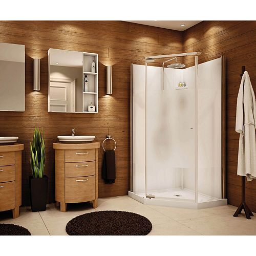 Lobelia Centre Silk 36L x 36W x 72H Neo-Angle Polystyrene Shower Kit Base, Wall & Shower Door in Chrome