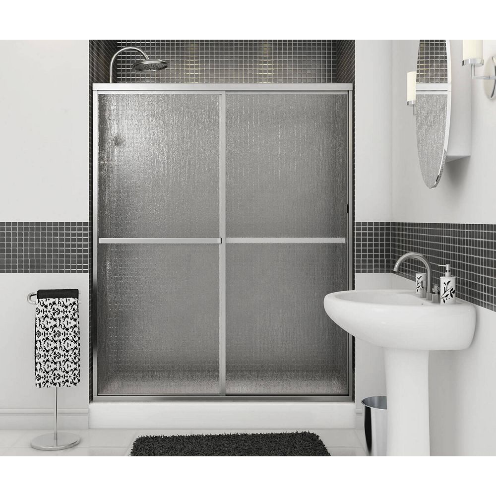 MAAX Soul 54 - 59-1/2W x 68H Framed Sliding Shower Door in Chrome with Raindrop Glass, Bui 