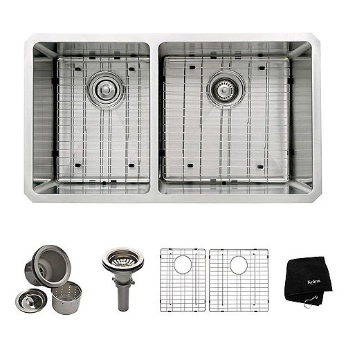 33 Inch Undermount 60/40 Double Bowl 16 gauge Stainless Steel Kitchen Sink