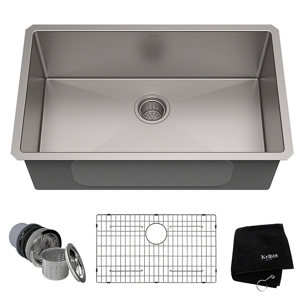 Kraus 30 Inch Single Bowl Undermount Kitchen Sink In 16 Gauge Stainless Steel The Home Depot Canada