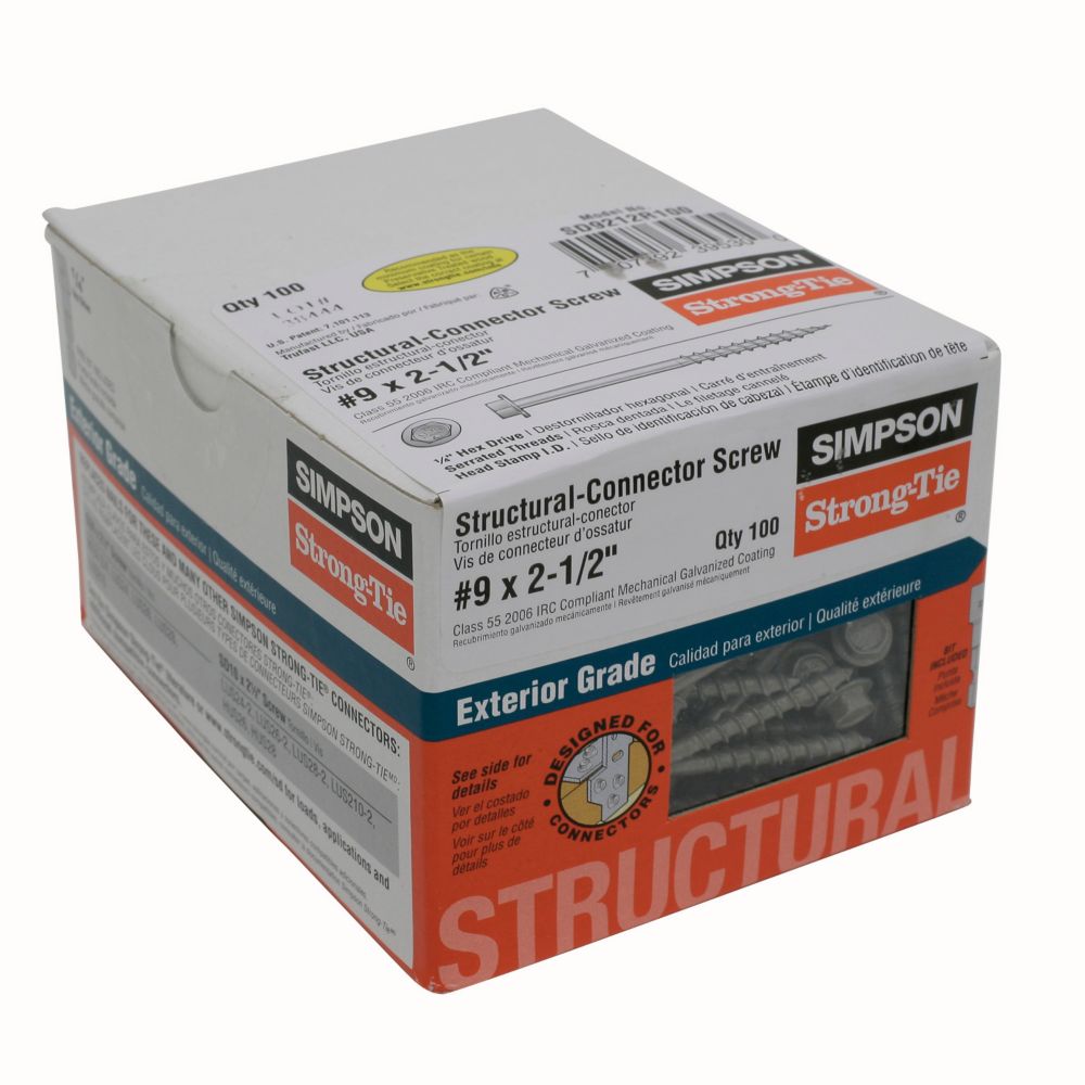 Simpson Strong-Tie Strong-Drive SD Connector Screw - #9 X 1-1/2 Inch, 1/4-Hex Drive, Mechanically Galvanized (100-Pack)