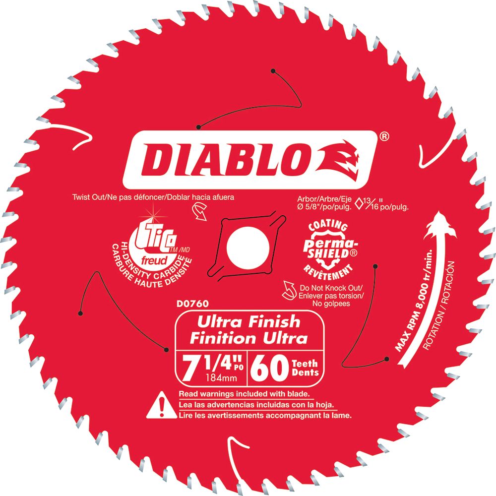 Diablo 7 1/4inch x 60 Tooth Carbide Tipped Ultra Finish Circular Saw