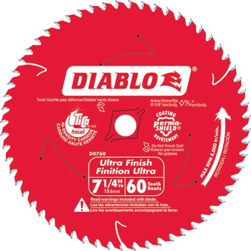 7 1/4-inch x 60 Tooth Carbide Tipped Ultra Finish Circular Saw Blade for Wood Cutting