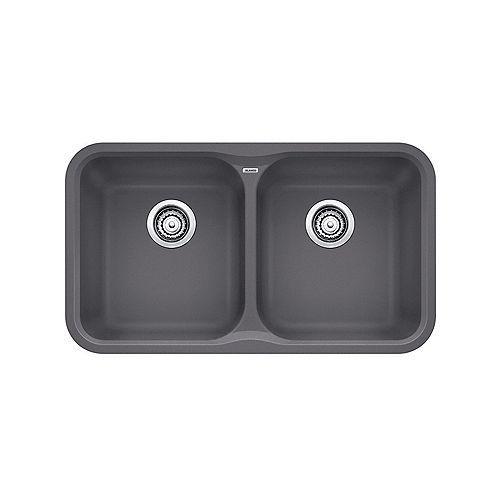 VISION U 2, Equal Double Bowl Undermount Kitchen Sink, SILGRANIT Cinder