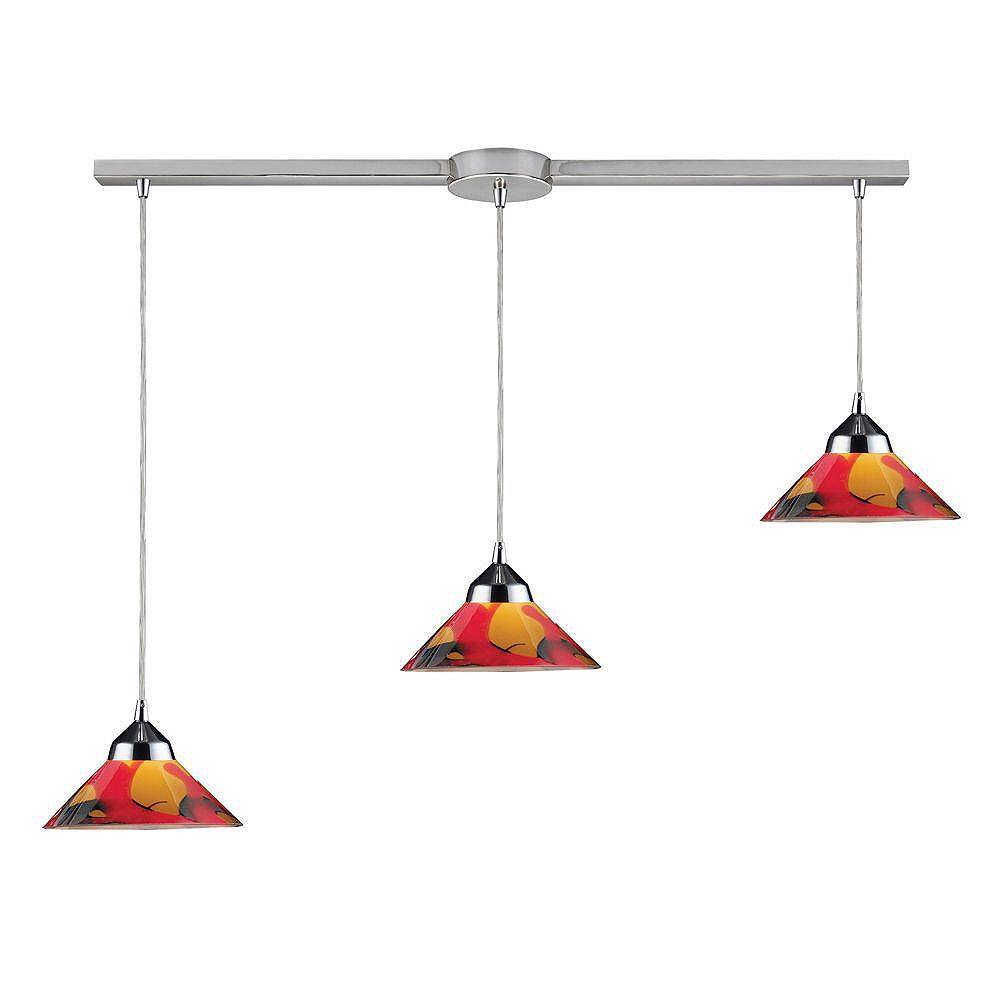 Titan Lighting Refraction 3 Light Linear Bar In Polished Chrome With Jasper Glass Pendant The