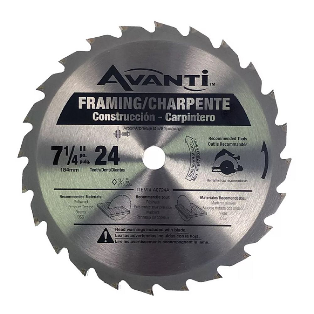 Avanti 7 1/4inch x 24 Tooth Carbide Tipped Framing Circular Saw Blade