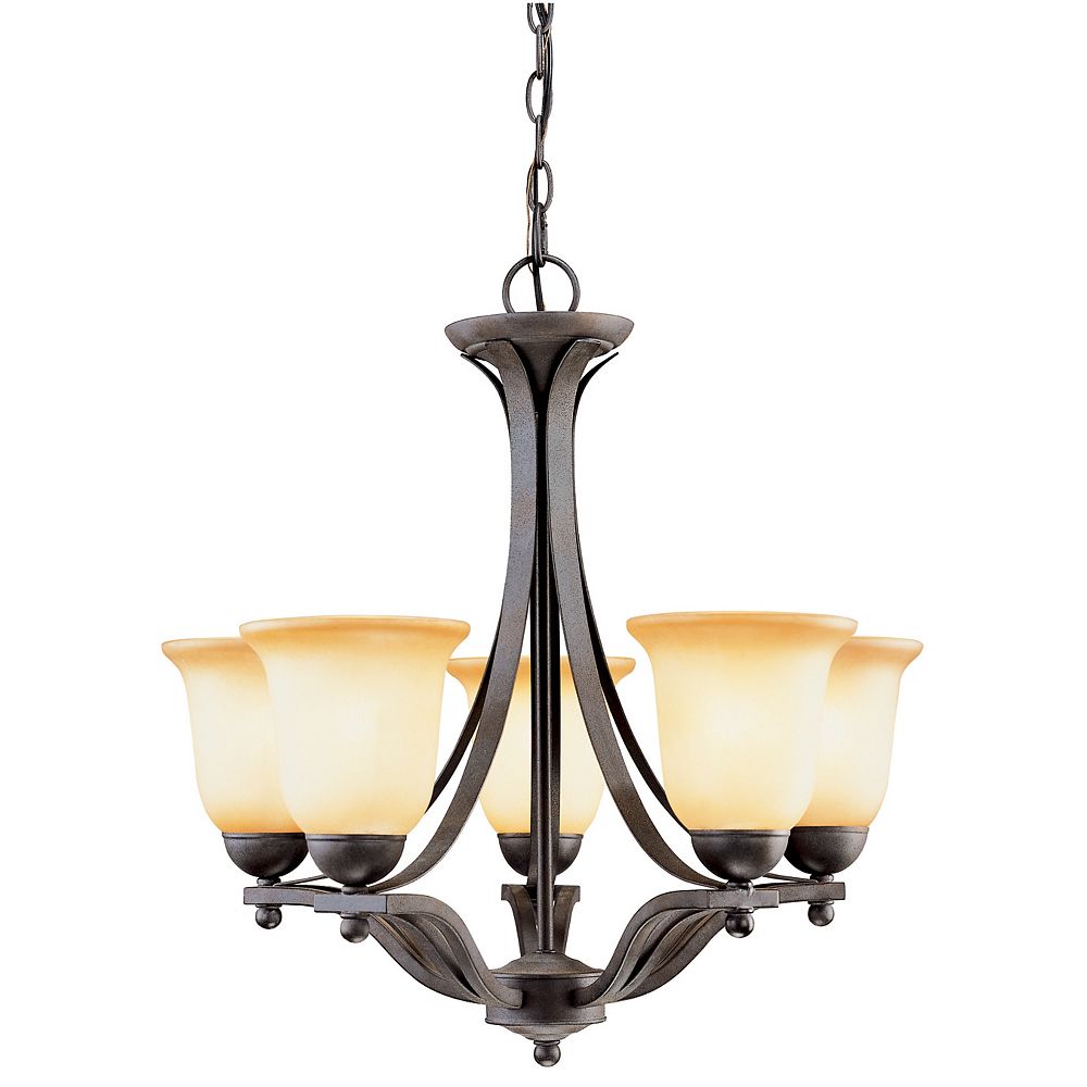Hampton Bay 5-Light Rustic Iron Chandelier with Antique Ivory Glass