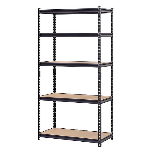 72-inch H x 36-inch W x 18-inch D 5-Tier Heavy Duty Steel Shelving Unit in Black