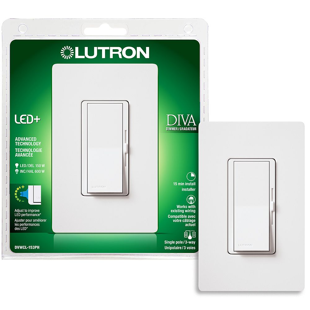 bleg Omkreds majs Lutron Diva LED+ Dimmer Switch for Dimmable LED/Halogen/Incandescent Bulbs,  Single-Pole or... | The Home Depot Canada