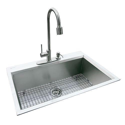 Dual Mount 31.5-inch x 20.5-inch x 10-inch Deep Welded Single Bowl Kitchen Sink in Stainless Steel