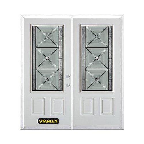 STANLEY Doors 67 inch x 82.375 inch Bellochio Patina 3/4 Lite 2-Panel Prefinished White Left-Hand Inswing Steel Prehung Double Door with Astragal and Brickmould