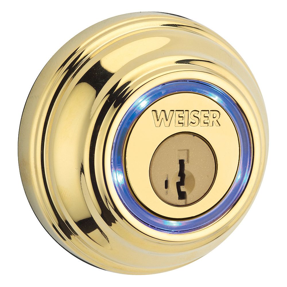 Weiser Kevo Polished Brass Bluetooth Deadbolt The Home Depot Canada