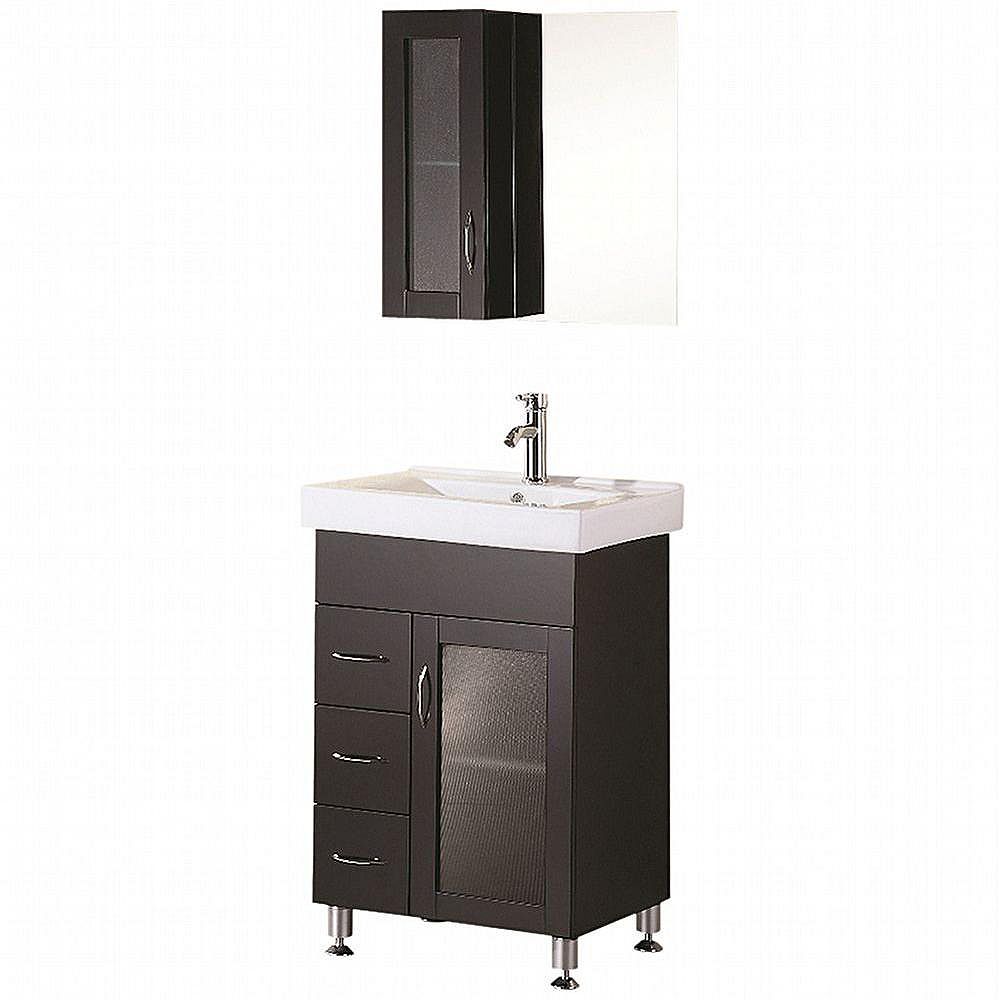 Design Element Oslo 24 Inch W X 18 Inch D Vanity In Espresso With Porcelain Vanity Top And The Home Depot Canada