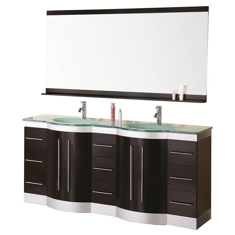 Design Element Jade 72 Inch W X 22 Inch D Vanity In Espresso With Glass Vanity Top And Mir The Home Depot Canada