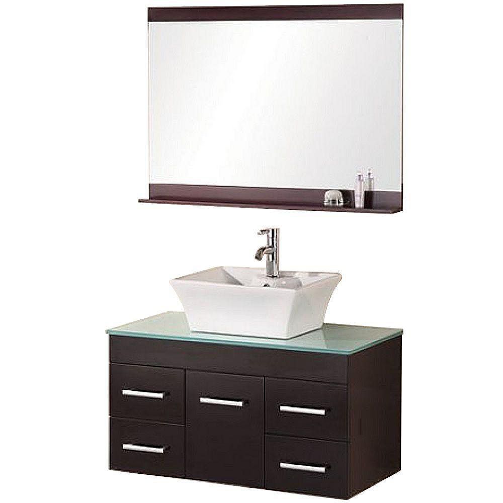 Design Element Madrid 36 Inch W X 20 Inch D Vanity In Espresso With Glass Vanity Top And M The Home Depot Canada