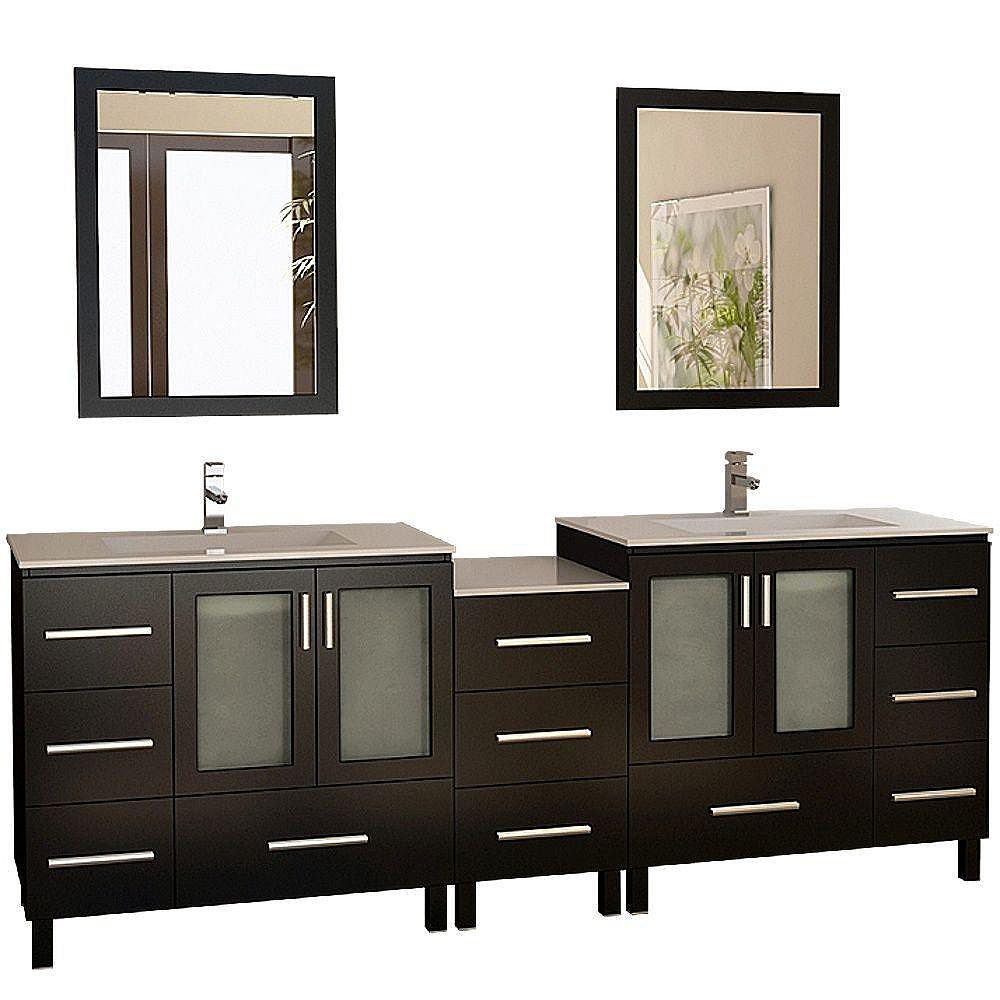 Design Element Galatian 88inch Vanity in Espresso with Porcelain Vanity Top and Mirror in