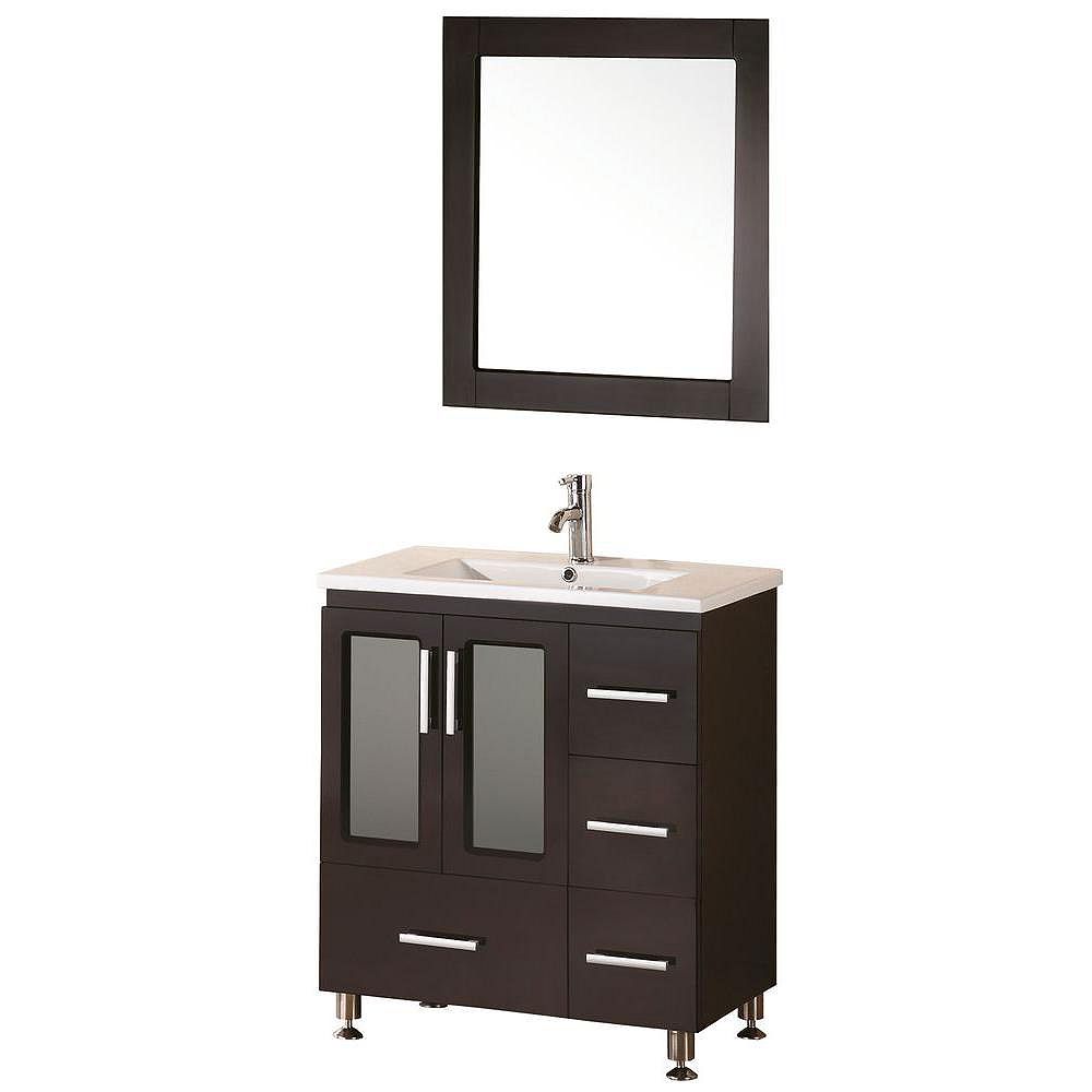 Design Element Stanton 32 Inch W X 18 Inch D Vanity In Espresso With Porcelain Vanity Top The Home Depot Canada