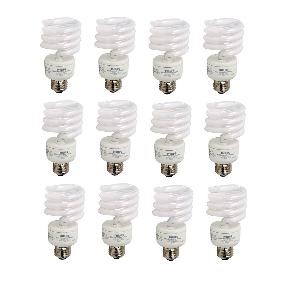 Philips 23w 100w Soft White 2700k Mini Twister Cfl Light Bulb 12 Pack The Home Depot Canada