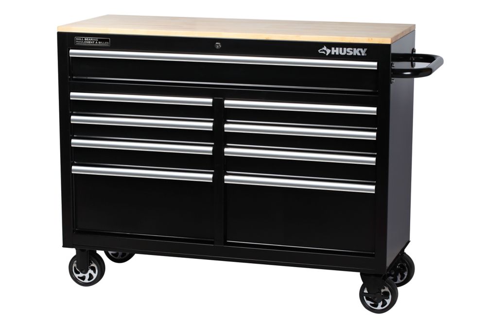Husky 46-inch 9-Drawer Mobile Workbench with Solid Wood Top