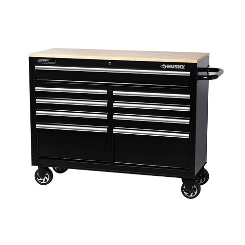 46-inch 9-Drawer Mobile Workbench with Solid Wood Top