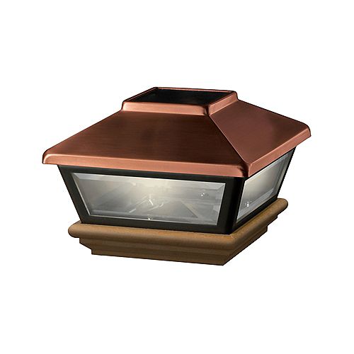 4x4 Post Cap - Copper Solar Light, Cedar Base