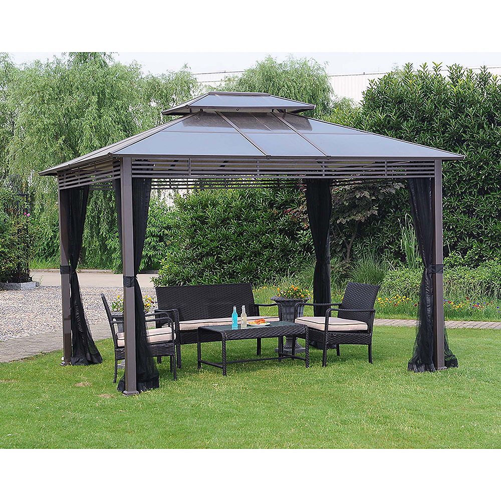 Hampton Bay Farrington 10 Ft X 12 Ft Hard Top Gazebo The Home Depot Canada