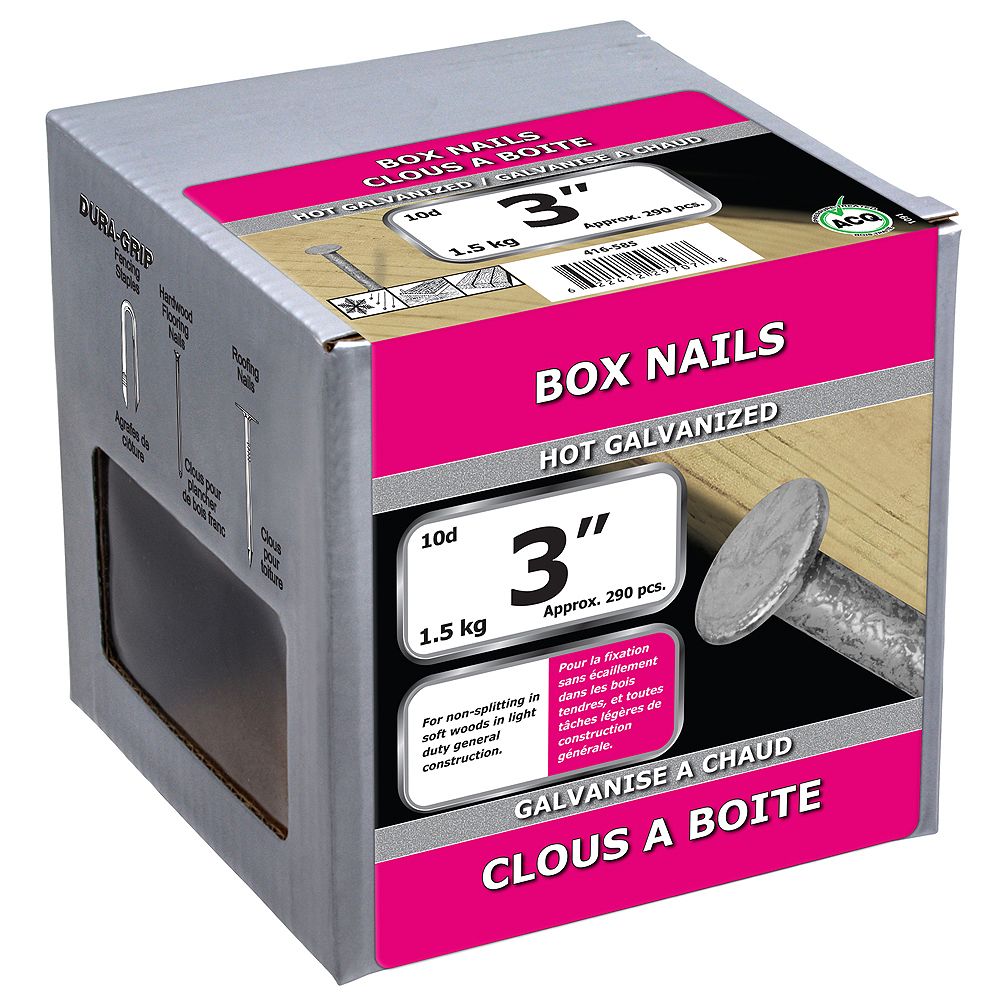 A Box Contains 6 Nails And 10 Nuts Paulin 3-inch (10d) Box Nails Hot Galvanized - 1.5kg (approx. 295 pcs