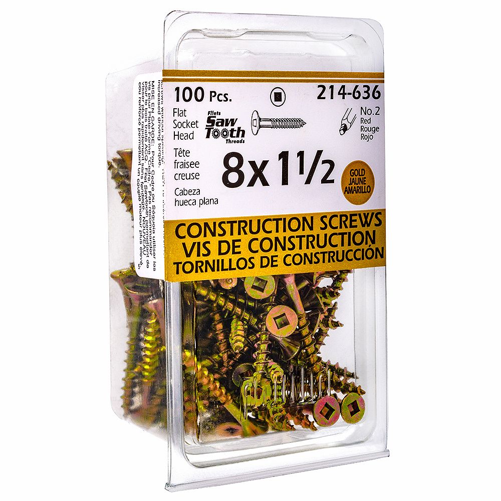 Paulin 8 X 1 12 Inch Flat Head Square Drive Construction Screws In Yellow Zinc 100pcs The 