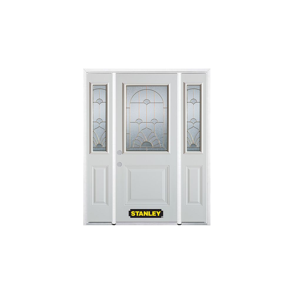 Stanley Doors 68 5 Inch X 82 375 Inch Florentine Brass 1 2 Lite 1 Panel Prefinished White The Home Depot Canada