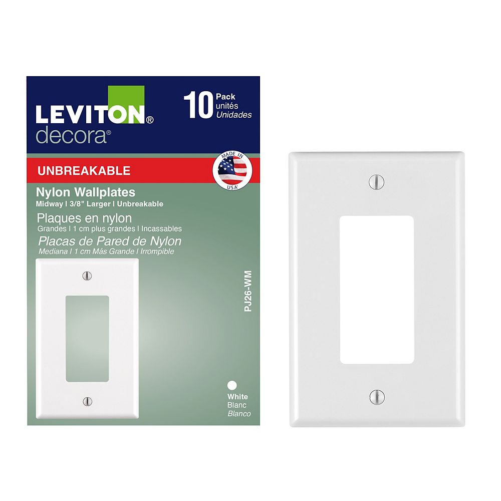 Leviton Decora Single Gang Midway Nylon Wall Plate in White (10Pack