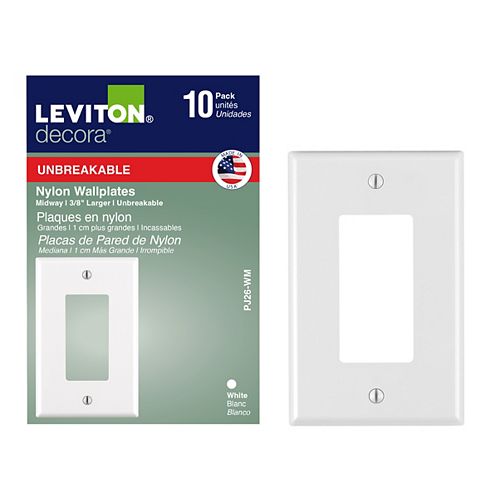 Decora Single Gang Midway Nylon Wall Plate in White (10-Pack)