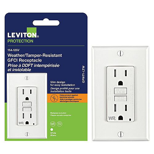 Decora 15 Amp Weather and Tamper-Resistant Slim GFCI Receptacle/Outlet With Wall Plate