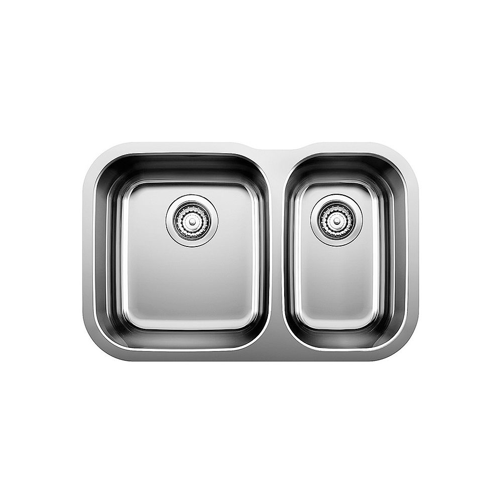 Blanco Essential U 1 5 Offset Double Bowl Undermount Kitchen Sink Stainless Steel The Home Depot Canada