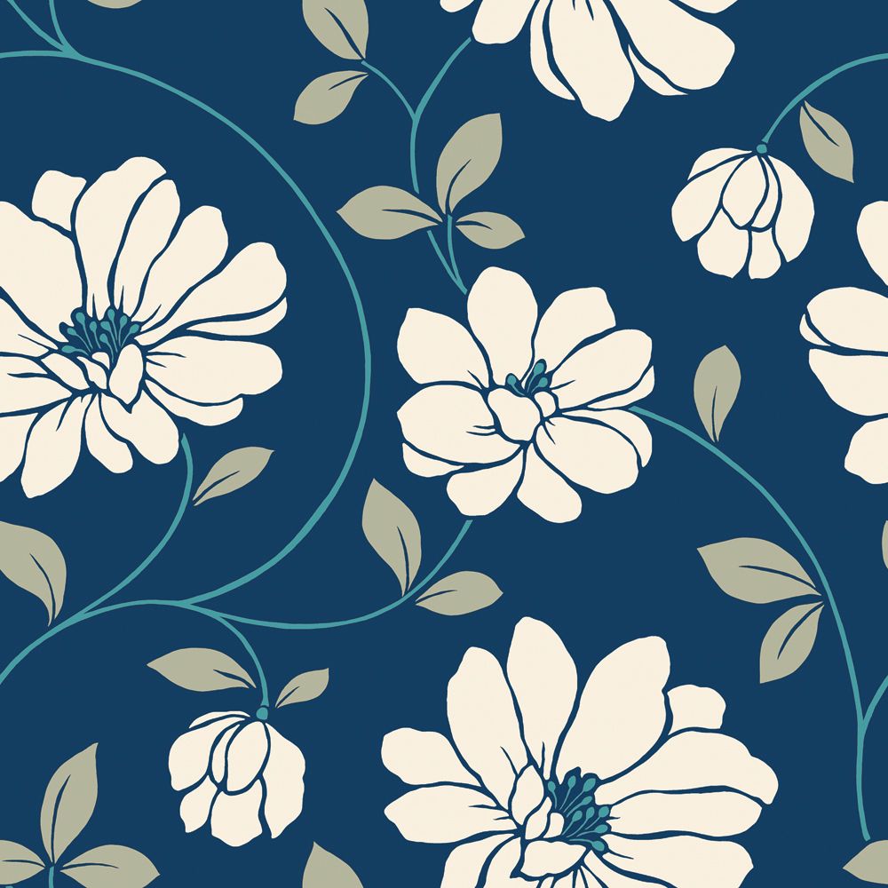 Superfresco Facile Collez Le mur Rapture Floral Bleu Sarcelle//Argent Papier Peint