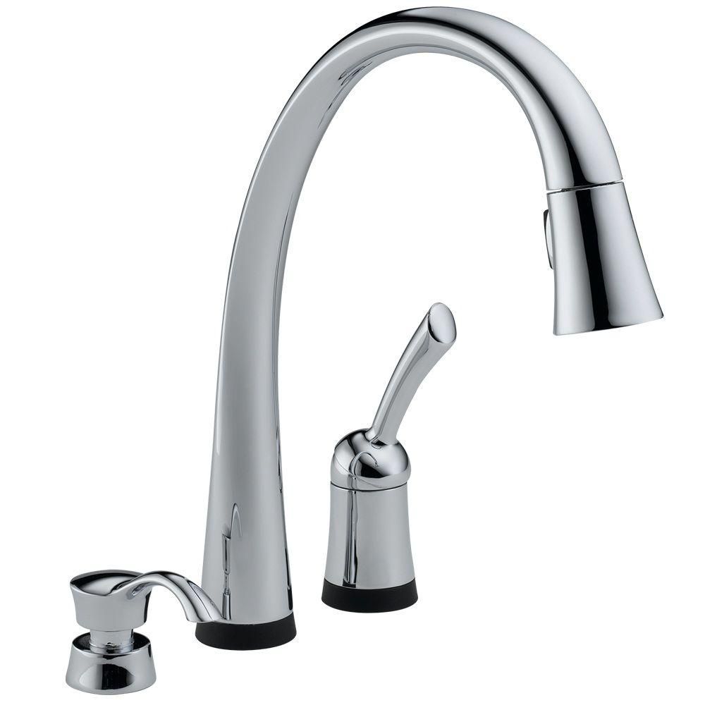 Delta Delta Pilar Pull Down Kitchen Faucet With Soap Dispenser Chrome   P 1000690381 