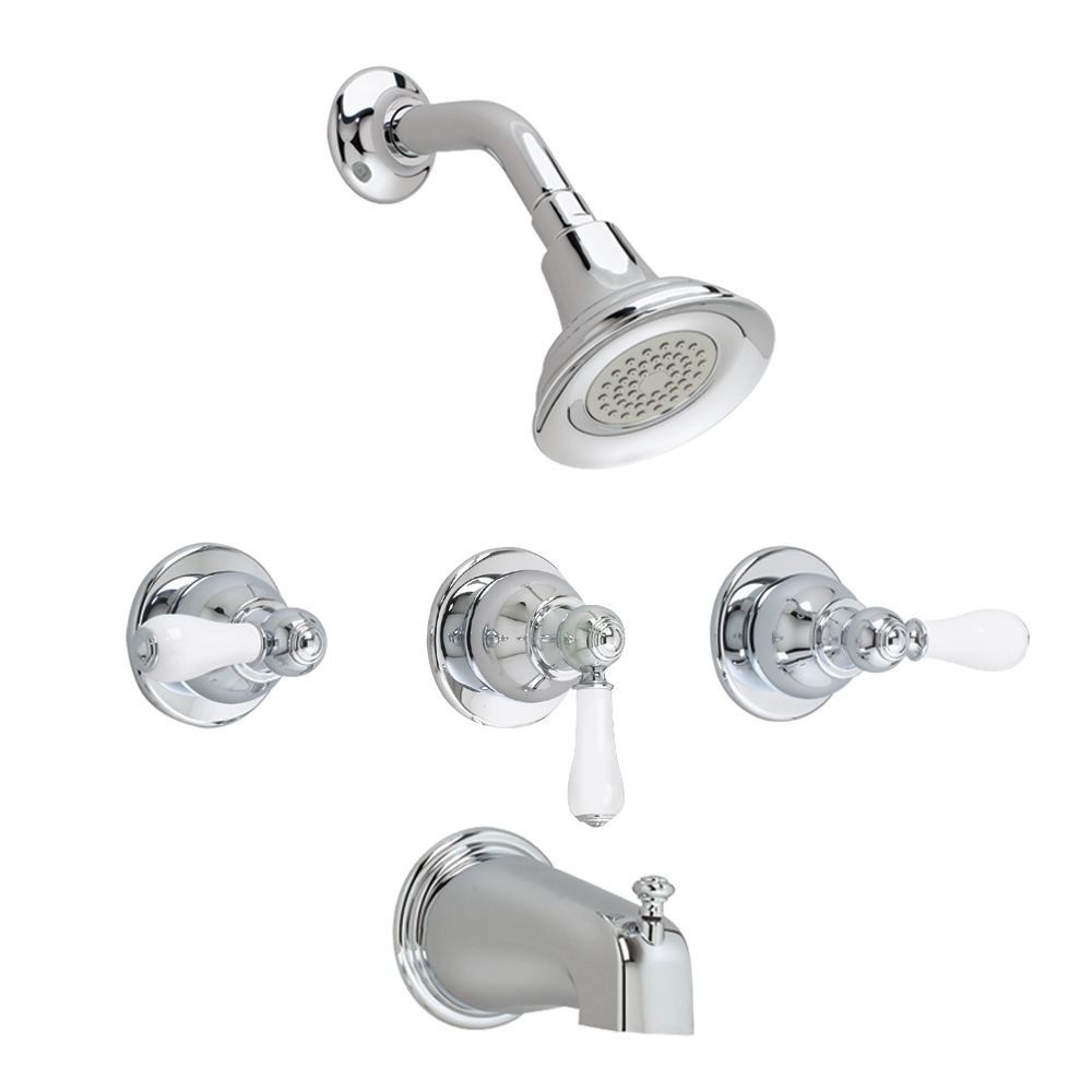 American Standard Hampton 3 Handle Round Bath Shower Faucet In Polished   P 1000690967 