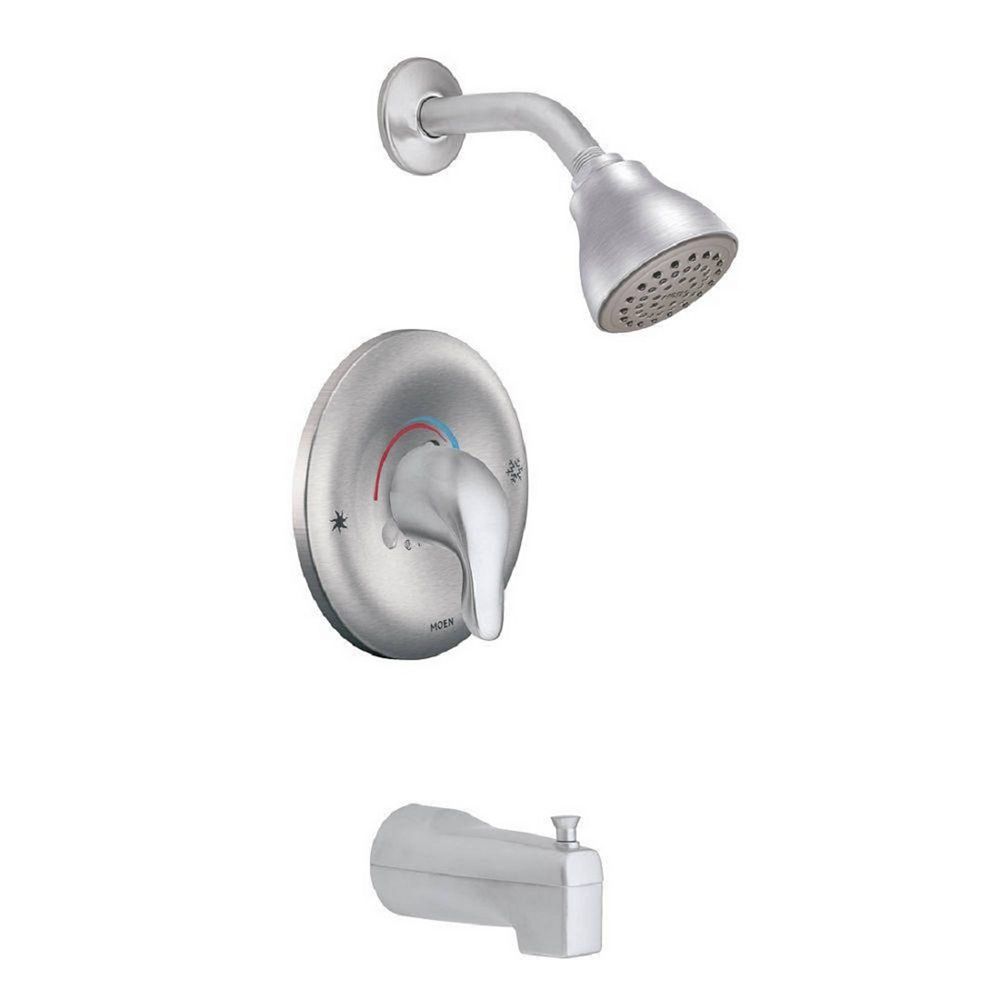 Moen Chateau Single Handle 1 Spray Posi Temp Tub And Shower Faucet Trim Kit In Brushed Chr The Home Depot Canada