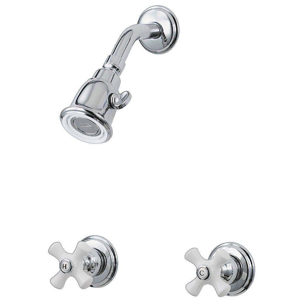 Pfister 2 Handle Shower Faucet With Porcelain Cross Handles In Polished   P 1000692310 