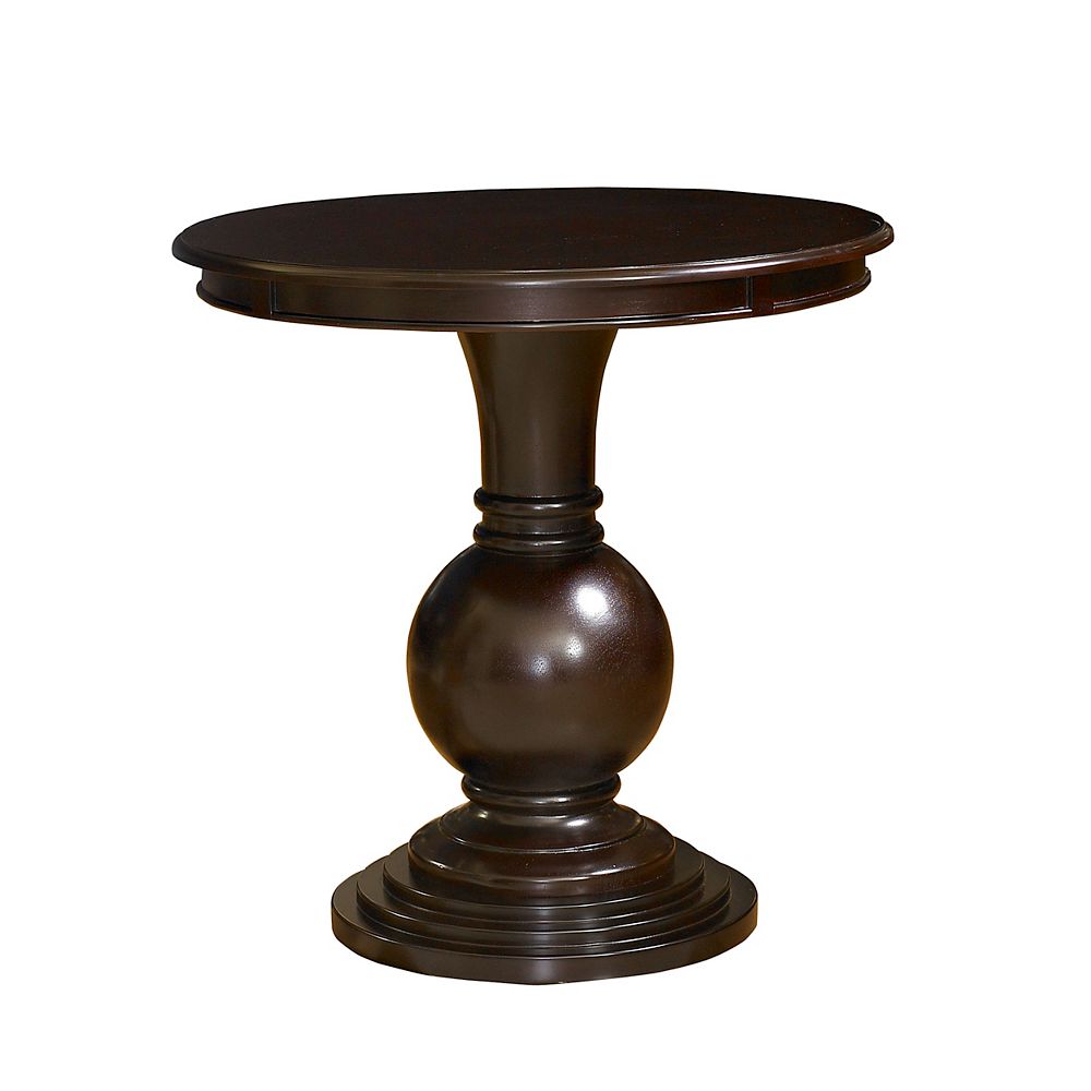 Powell Espresso Round Accent Table, Round Pedestal Entry Table