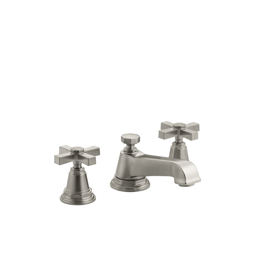 KOHLER Pinstripe(R) Pure widespread bathroom sink faucet with cross