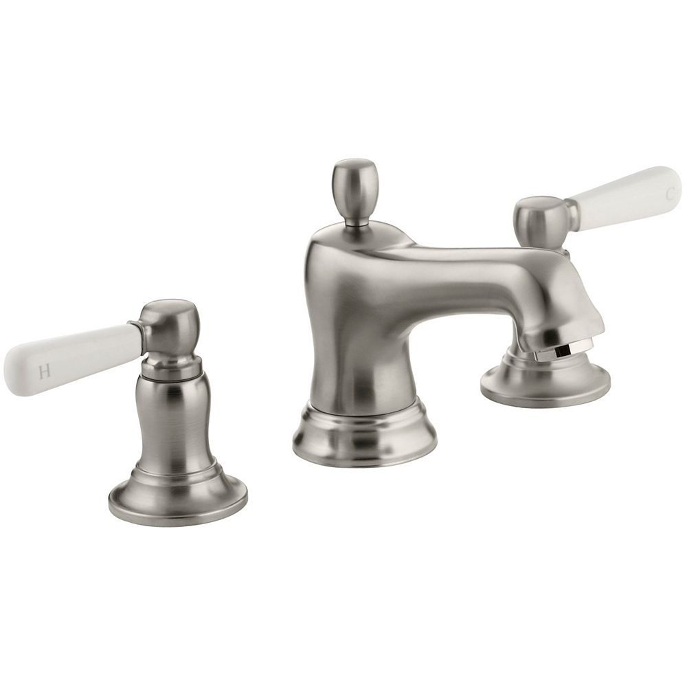 Kohler Bancroftr Widespread Bathroom Sink Faucet With White Ceramic Lever Handles The Home Depot Canada